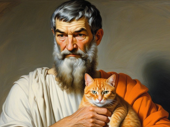 Epicurus holding an orange cat