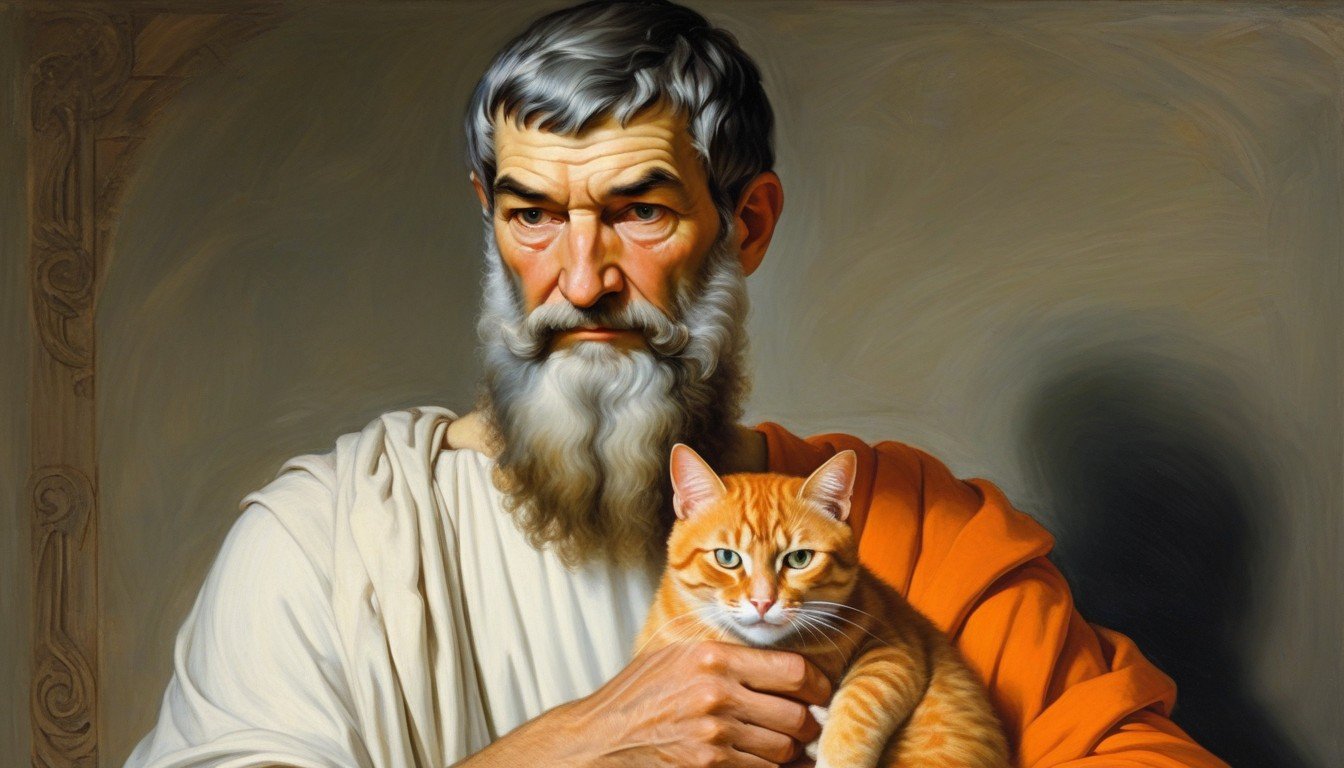 Epicurus holding an orange cat