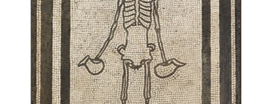 Epicurean Art in the Ancient World Mosaic Showing A Skeleton Holding Two Wine Jugs Askoi Brimus467 Productlarge